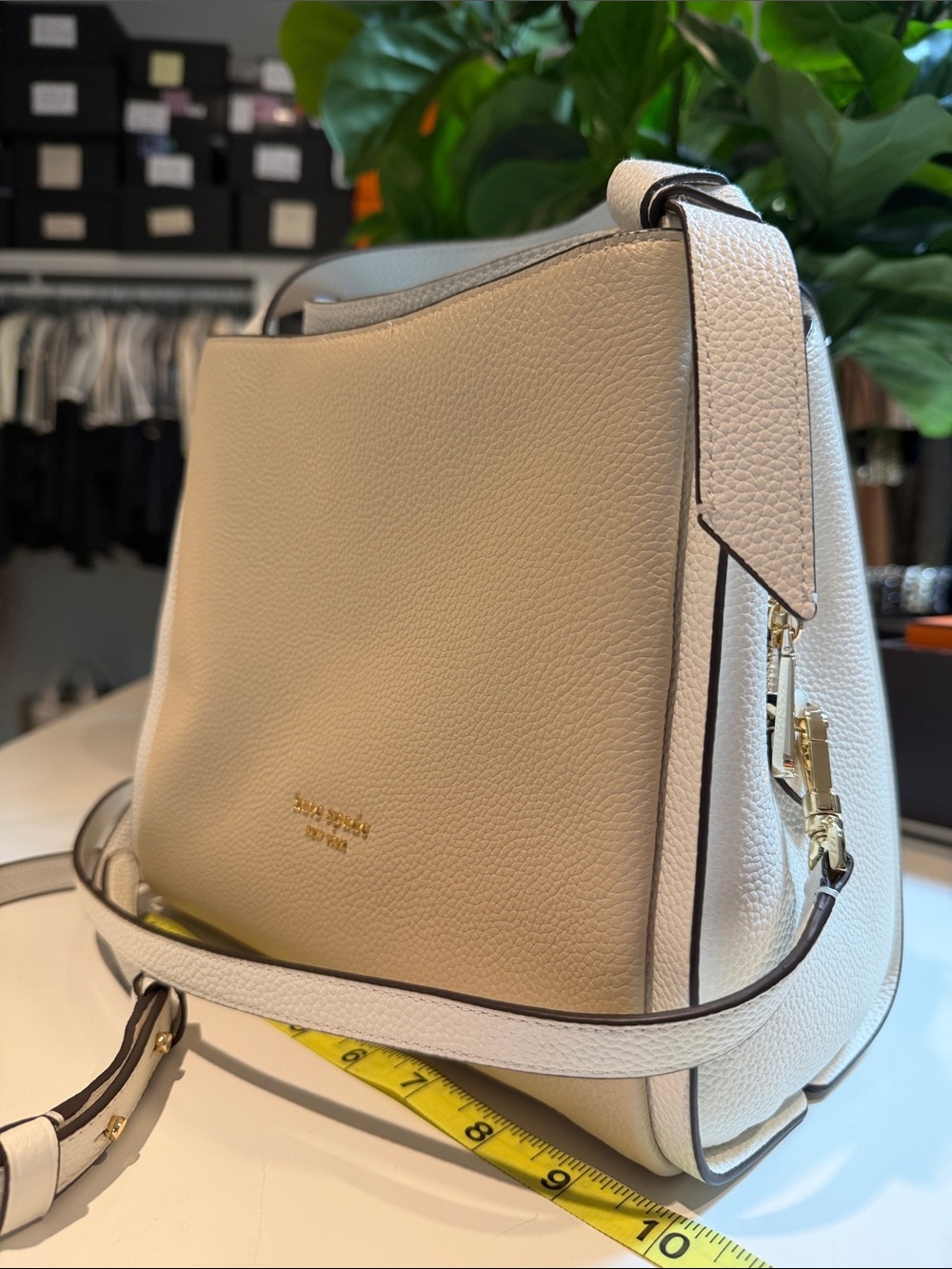 kate spade Cream Pebbled Leather Shoulder Bag with Gold Hardware